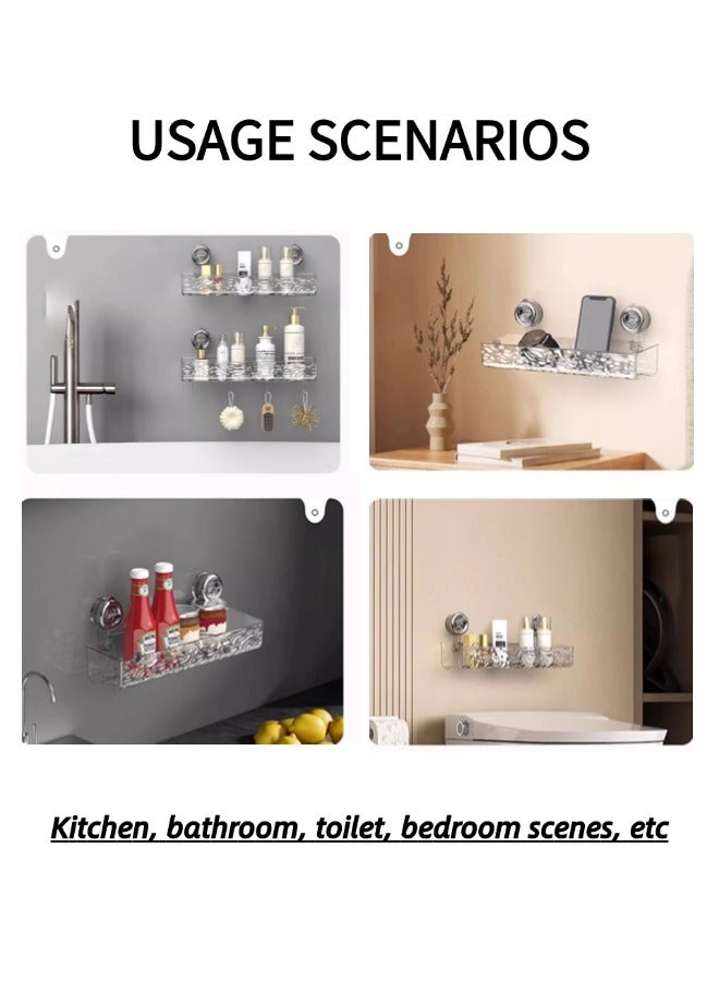 Wall-Mounted Bathroom Shower Caddy, Powerful Suction Cup Style Organizer with 4 Hooks, Large Capacity Strong Load-Bearinghanging Bathroom Storage Shelf, No Drilling,Rustproof Durable Pet Bathroom Organizer Shelves for Bathroom, Dorm, Toilet, Kitchen - Image 4