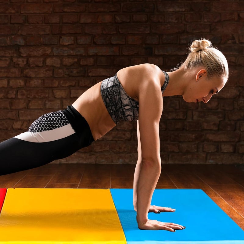 بالانس فورم حصيرة الجمباز القابلة للطي من BalanceFrom مقاس 6 × 2 قدم بثلاثة ألواح – وسادة بسماكة 1.5 بوصة مع سطح فينيل ومقابض حمل للشقلبة واليوغا والبيلاتس والتمارين المنزلية وفنون الدفاع عن النفس - Image 4