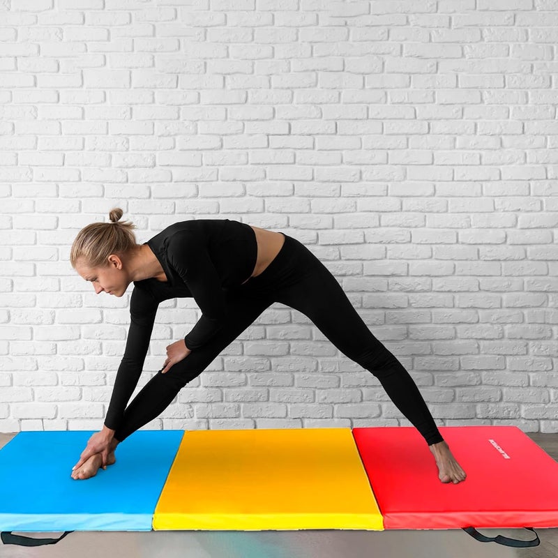 بالانس فورم حصيرة الجمباز القابلة للطي من BalanceFrom مقاس 6 × 2 قدم بثلاثة ألواح – وسادة بسماكة 1.5 بوصة مع سطح فينيل ومقابض حمل للشقلبة واليوغا والبيلاتس والتمارين المنزلية وفنون الدفاع عن النفس - Image 5