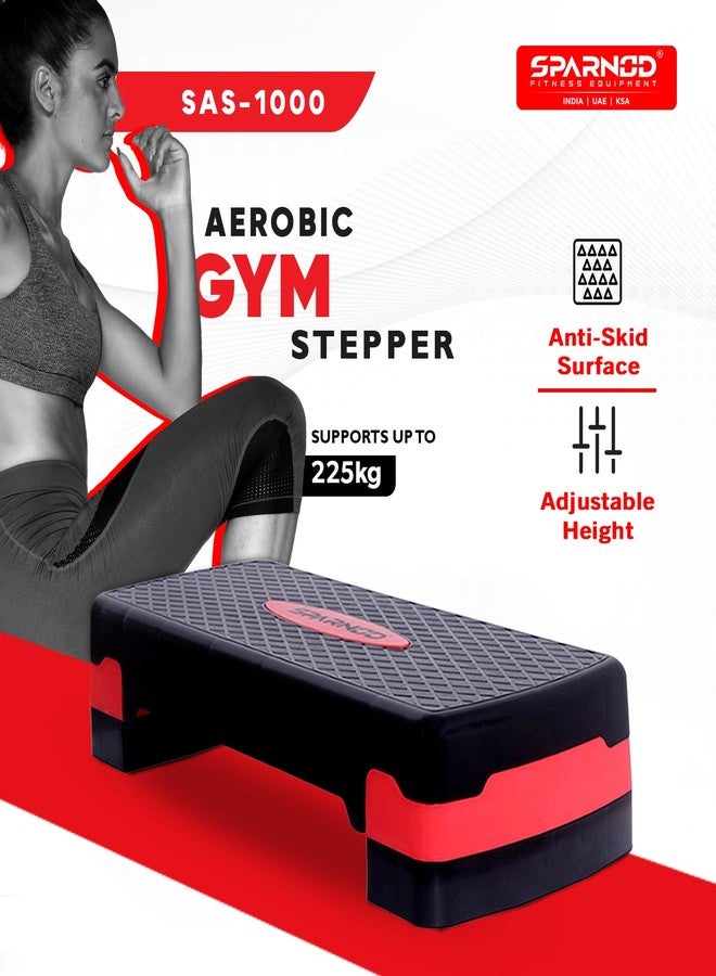 Sparnod Fitness SAS-1000 Aerobic Gym Stepper for Exercise at Home, Adjustable Height, Anti-Skid Surface, Supports up to 225 kg, Compact & Portable, Ideal for Cardio, Strength Training & Pilates Red - Image 2