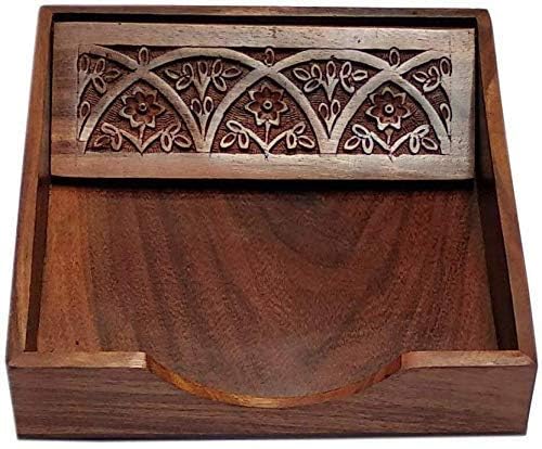 RGrandsons Rosewood Wooden Tissue Paper Rack/Napkin Holder Stand Square Rosewood 7.5 * 7.5 inch.. (Carving) - Image 5