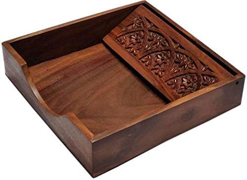 RGrandsons Rosewood Wooden Tissue Paper Rack/Napkin Holder Stand Square Rosewood 7.5 * 7.5 inch.. (Carving) - Image 2