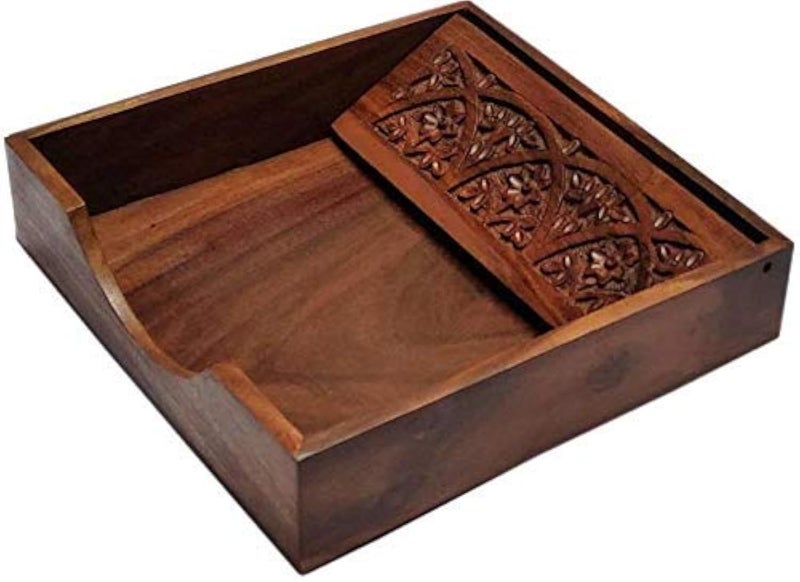 RGrandsons Rosewood Wooden Tissue Paper Rack/Napkin Holder Stand Square Rosewood 7.5 * 7.5 inch.. (Carving) - Image 4