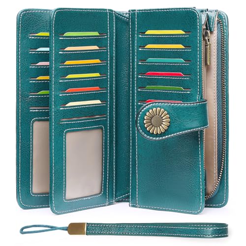SENDEFN Wallets for Women Leather Credit Card Holder with RFID Blocking Large Capacity Wristlet - Image 1
