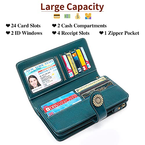 SENDEFN Wallets for Women Leather Credit Card Holder with RFID Blocking Large Capacity Wristlet - Image 3