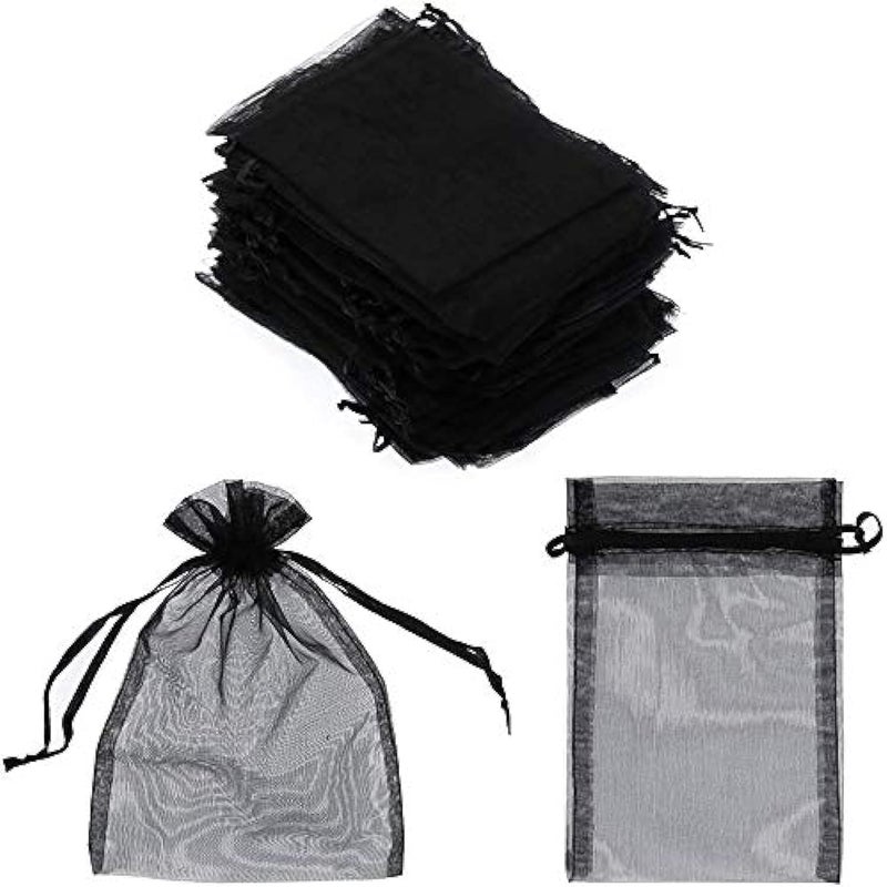 Red Dot Gift REDDOTGIFT® Pack of 100 Black Drawstring Organza Pouches - 7x9cm Gift Bags - Image 1