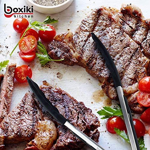 Boxiki Kitchen Kitchen Tongs for Cooking with Silicone Tips by Boxiki Kitchen, BPA Free Stainless Steel set of 2 Silicone Tongs for Cooking, Grilling & Toss a Salad, Heat Resistant Grill Tongs for Serving Food. - Image 5
