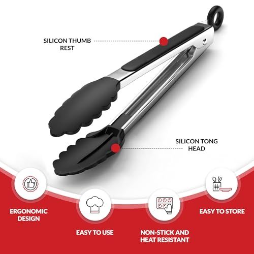Boxiki Kitchen Kitchen Tongs for Cooking with Silicone Tips by Boxiki Kitchen, BPA Free Stainless Steel set of 2 Silicone Tongs for Cooking, Grilling & Toss a Salad, Heat Resistant Grill Tongs for Serving Food. - Image 2