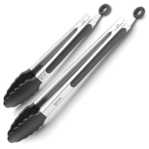 Boxiki Kitchen Kitchen Tongs for Cooking with Silicone Tips by Boxiki Kitchen, BPA Free Stainless Steel set of 2 Silicone Tongs for Cooking, Grilling & Toss a Salad, Heat Resistant Grill Tongs for Serving Food. - Image 1