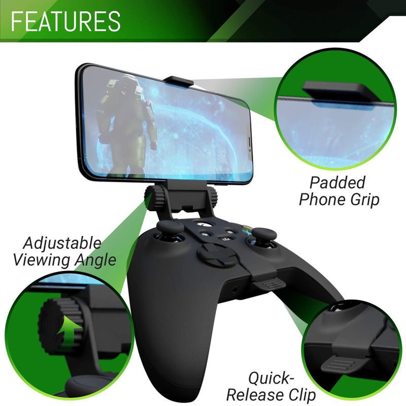 Orzly مشبك ألعاب الهاتف المحمول لجهاز تحكم Xbox Series X من Orzly، حامل هاتف قابل للتعديل متوافق مع Xbox Series X|S، Xbox One، Xbox One S، Xbox One X - أسود كربوني - Image 3