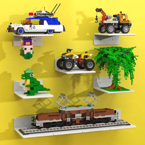BlissBox 9-Pack Floating Shelves for Wall Compatible with Lego Building Bricks, 5x5.5inch Dual‑Sided 16x17 Studs for Toy Brick Storage and Display, ABS Display Shelves for Room Decor, White - Image 1