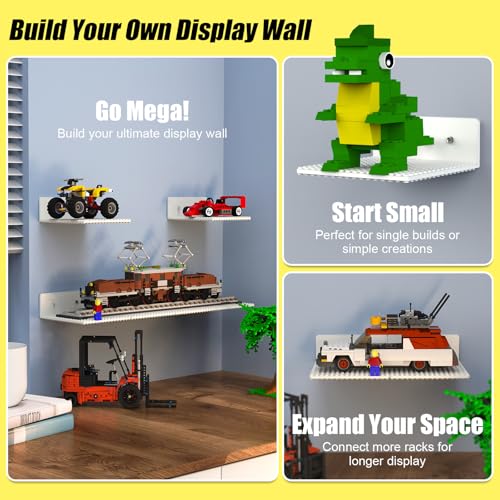 BlissBox 9-Pack Floating Shelves for Wall Compatible with Lego Building Bricks, 5x5.5inch Dual‑Sided 16x17 Studs for Toy Brick Storage and Display, ABS Display Shelves for Room Decor, White - Image 4