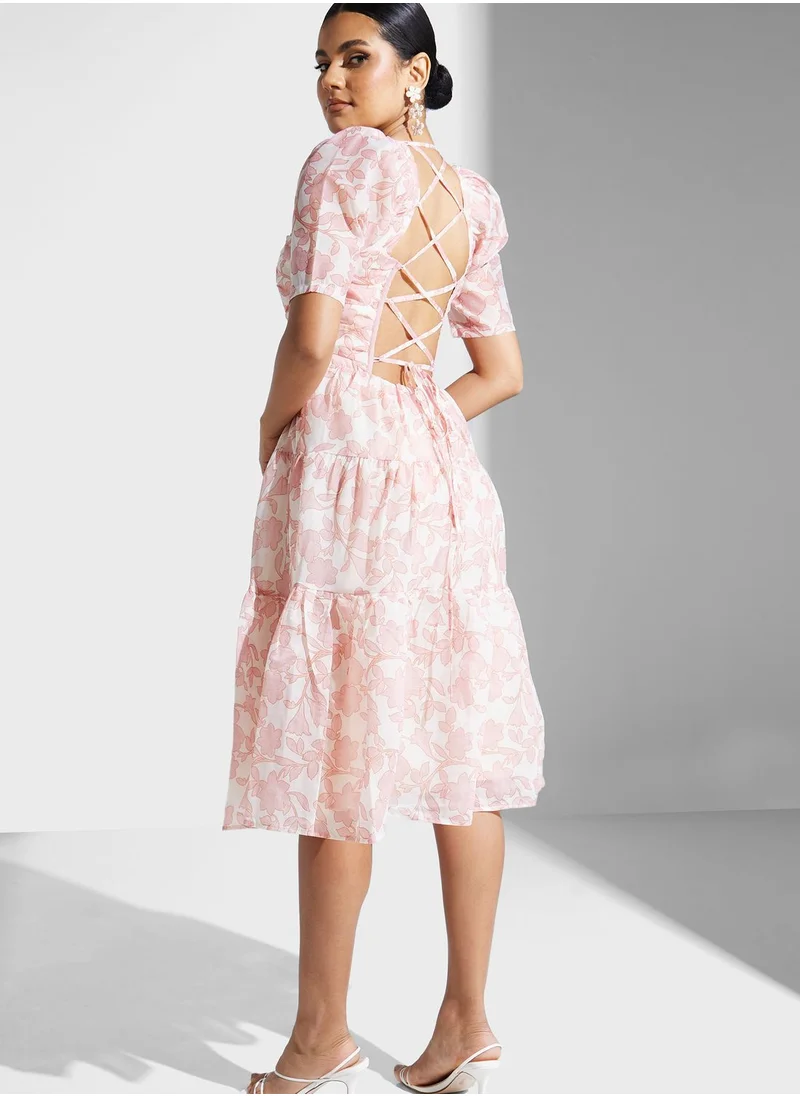 True Decadence Square Neck Puff Sleeve Dress