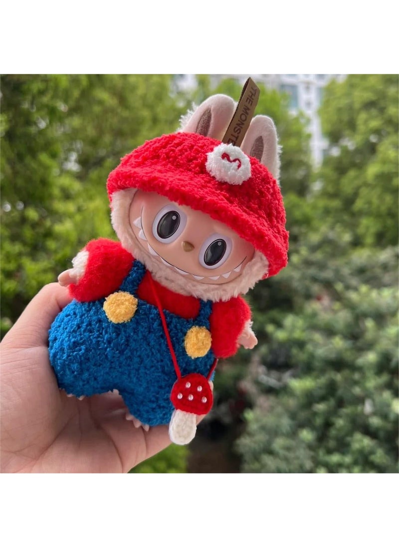 1 x 5 pcs Labubu 17cm Doll Clothes Blind Box Macaron Red Mario suit (without Eva) 
