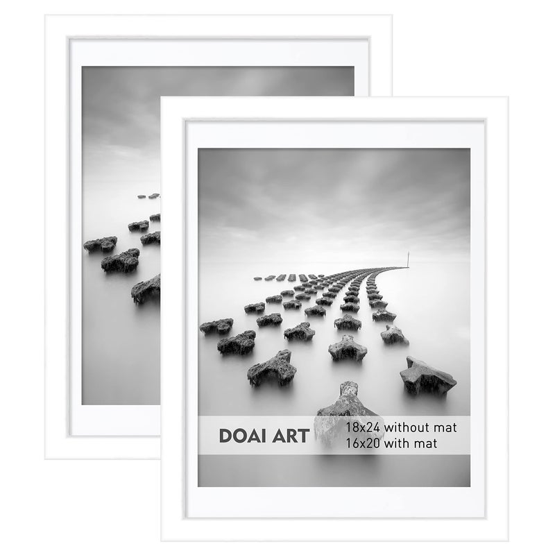 DOAI ART 18x24 Poster Frame White 2 Pack without Mat for Displaying 16x20 Posters with Mat  Polished Plexiglass for Wall Vertically or Horizontally Display  Wall Mounting Hardware Included