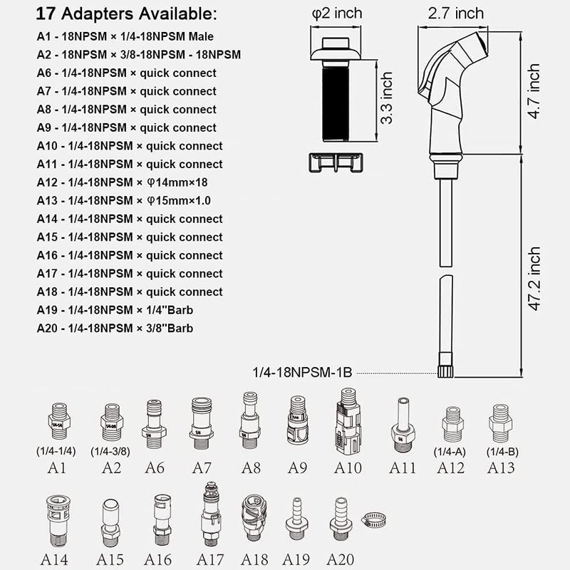 Houtingmaan Kitchen Sink Sprayer Replacement, Side Sprayer, Kitchen Sink Faucet Sprayer Hose,Sprayer Head Replacement,Sink Spray head,17 ADAPTERS,Sink Sprayer Brushed Nickel - Image 4