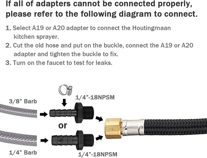 Houtingmaan Kitchen Sink Sprayer Replacement, Side Sprayer, Kitchen Sink Faucet Sprayer Hose,Sprayer Head Replacement,Sink Spray head,17 ADAPTERS,Sink Sprayer Brushed Nickel - Image 3