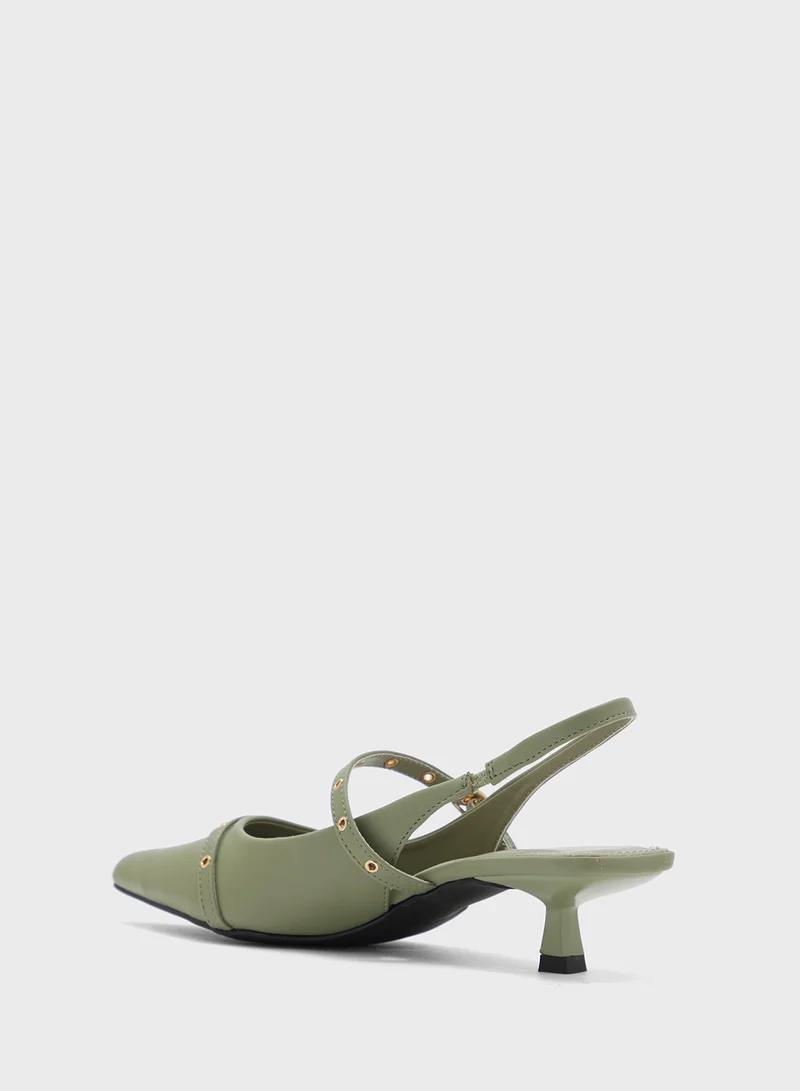 ELLA Double Strap Eyelet Detail Sling Back Low Heel Pump