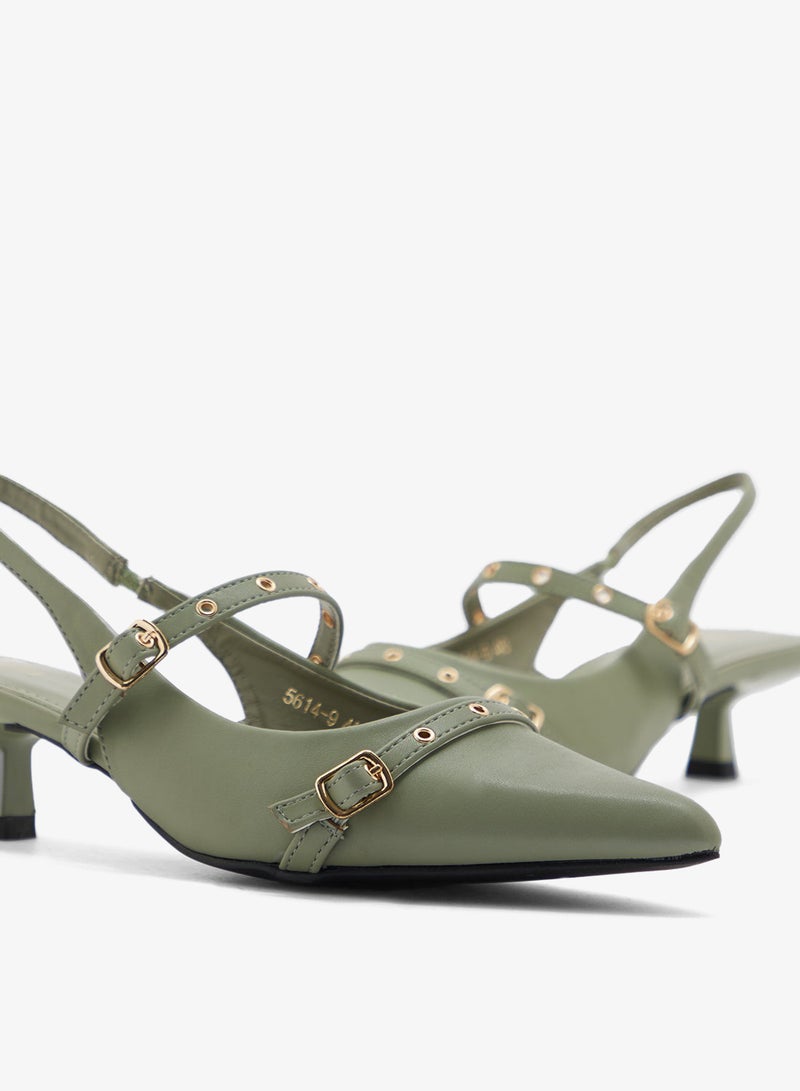 ELLA Double Strap Eyelet Detail Sling Back Low Heel Pump - Image 4
