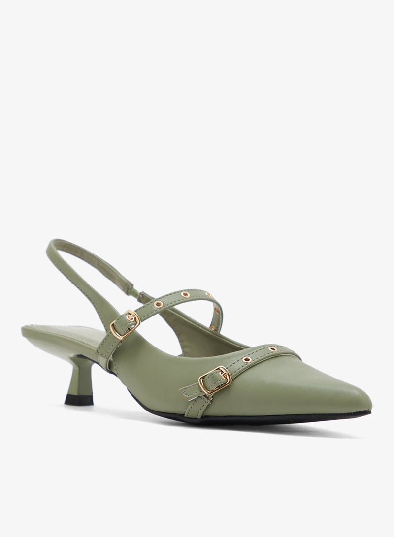 ELLA Double Strap Eyelet Detail Sling Back Low Heel Pump - Image 2