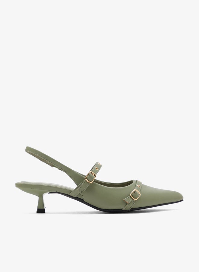 ELLA Double Strap Eyelet Detail Sling Back Low Heel Pump - Image 1