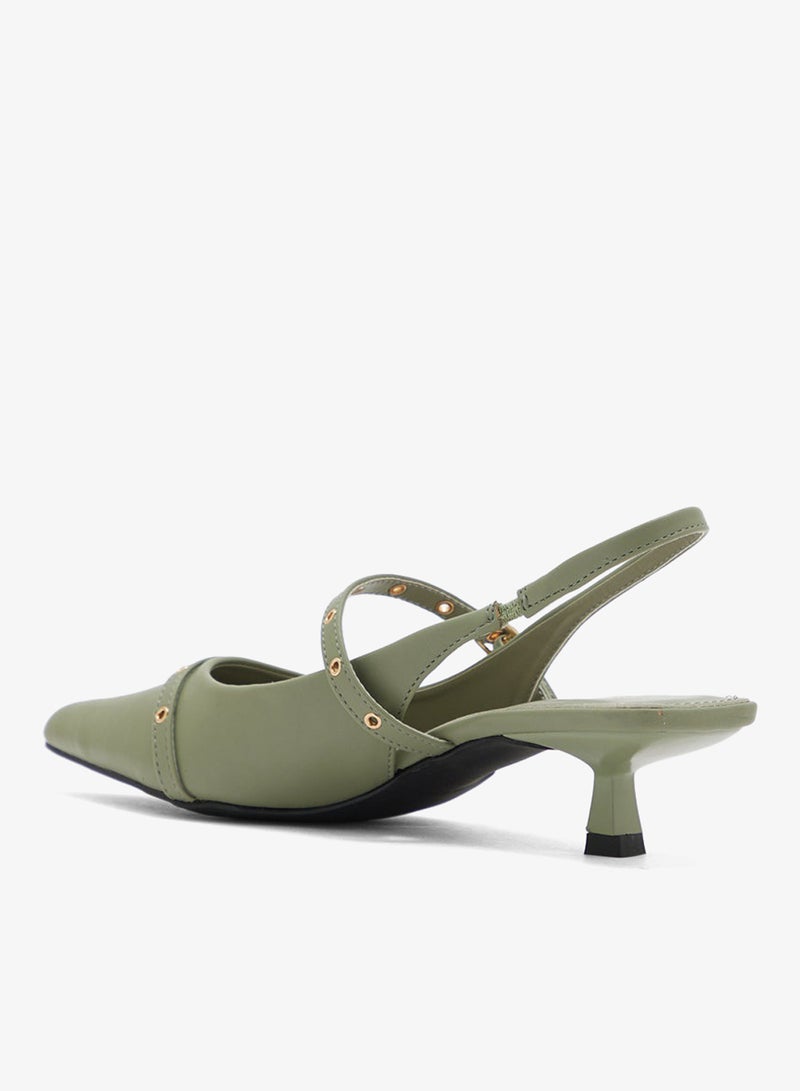 ELLA Double Strap Eyelet Detail Sling Back Low Heel Pump - Image 3