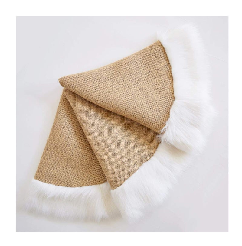 Fennco Styles Rustic Burlap White Faux Fur Trim Tree Skirt 72 Inch Round  Natural Christmas Tree Skirt for Holiday Home Decor Family Gathering and Special Occasion
