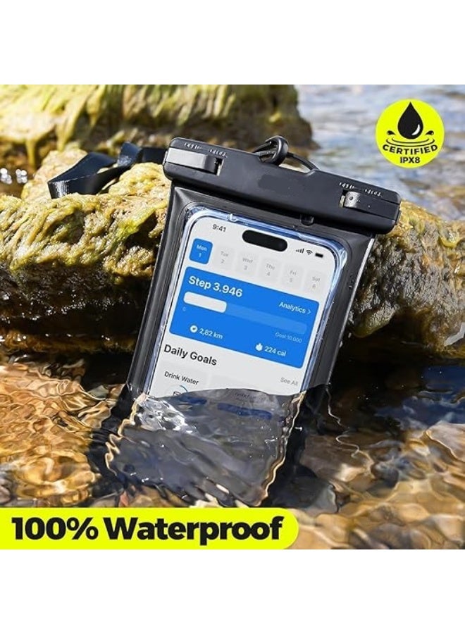 Waterproof Phone Pouch IPX8 Universal Waterproof Case Dry Bag Phone Protector for iPhone 17 16 15 14 13 12 11 Pro Max Air Plus XS XR X 8 Galaxy S23 S22 S21 S20 Pixel Up to 7" -2 Pack, Black - Image 4