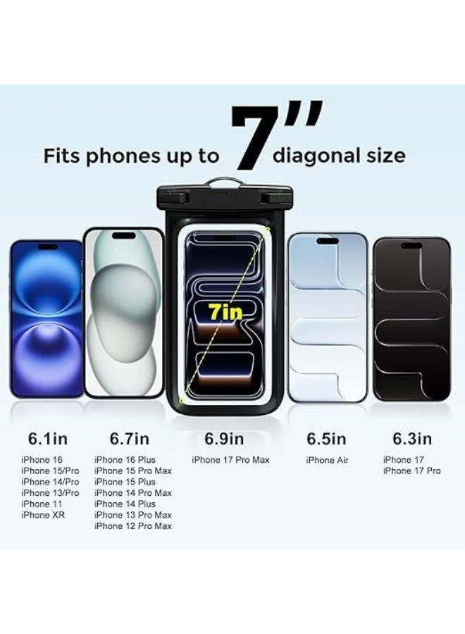 Waterproof Phone Pouch IPX8 Universal Waterproof Case Dry Bag Phone Protector for iPhone 17 16 15 14 13 12 11 Pro Max Air Plus XS XR X 8 Galaxy S23 S22 S21 S20 Pixel Up to 7" -2 Pack, Black - Image 2
