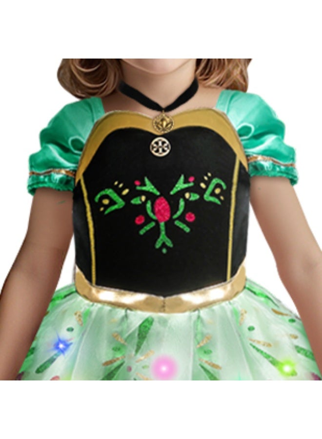 ضوء حتى فستان الأميرة، آنا الأخضر أدى زي الأميرة مع عصا سحرية التاج، فتيات مضيئة فستان الأميرة، فتيات الأميرة فانسي فستان لعيد الهالوين كوسبلاي حفلة عيد الميلاد - Image 2