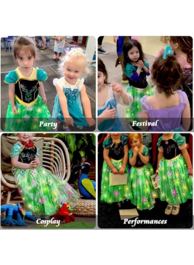ضوء حتى فستان الأميرة، آنا الأخضر أدى زي الأميرة مع عصا سحرية التاج، فتيات مضيئة فستان الأميرة، فتيات الأميرة فانسي فستان لعيد الهالوين كوسبلاي حفلة عيد الميلاد - Image 4
