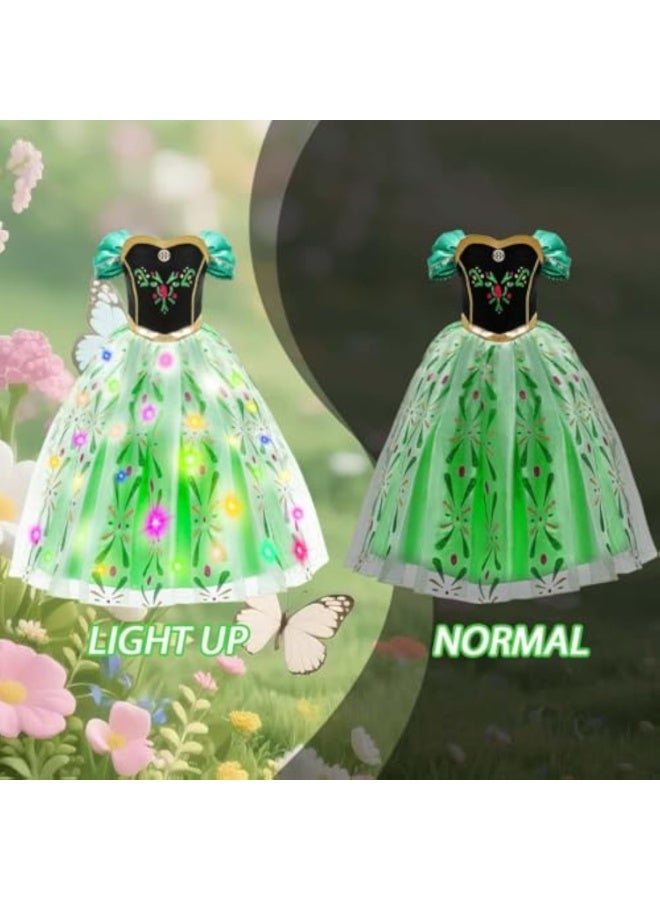 ضوء حتى فستان الأميرة، آنا الأخضر أدى زي الأميرة مع عصا سحرية التاج، فتيات مضيئة فستان الأميرة، فتيات الأميرة فانسي فستان لعيد الهالوين كوسبلاي حفلة عيد الميلاد - Image 3