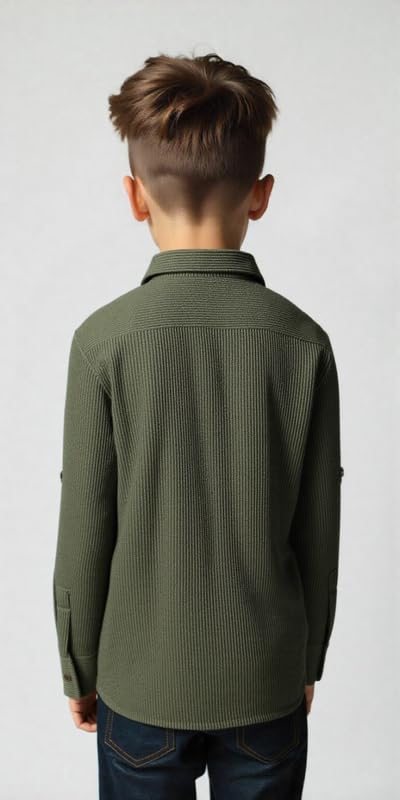 CAVIO Boys Spread Collar Full Sleeves Plain Shirt Green - Image 2