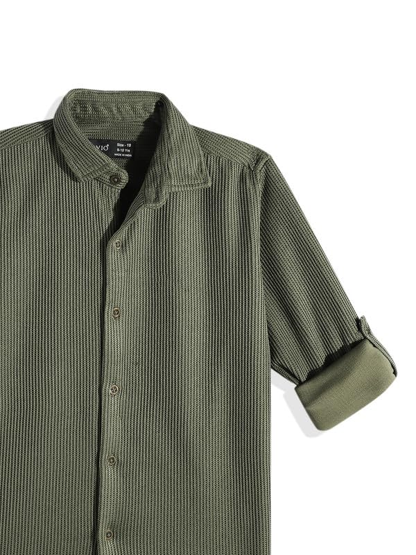 CAVIO Boys Spread Collar Full Sleeves Plain Shirt Green - Image 5
