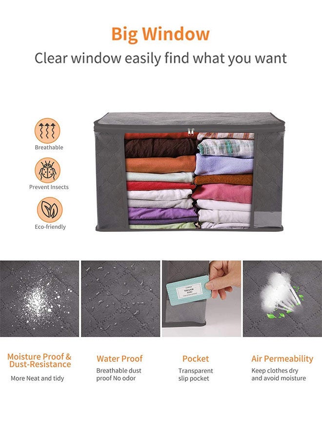Arabest 3Pack Clothes Storage Bag Foldable Closet Organizers Storage Containers with Sturdy Zipper,Clear Window, 90L Grey - Image 4