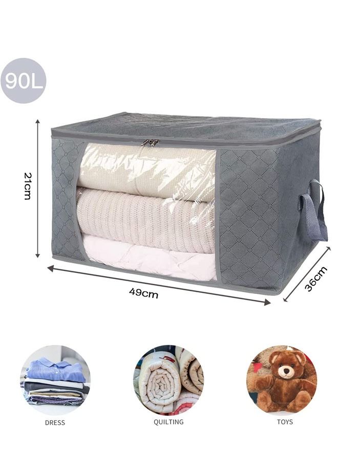 Arabest 3Pack Clothes Storage Bag Foldable Closet Organizers Storage Containers with Sturdy Zipper,Clear Window, 90L Grey - Image 5