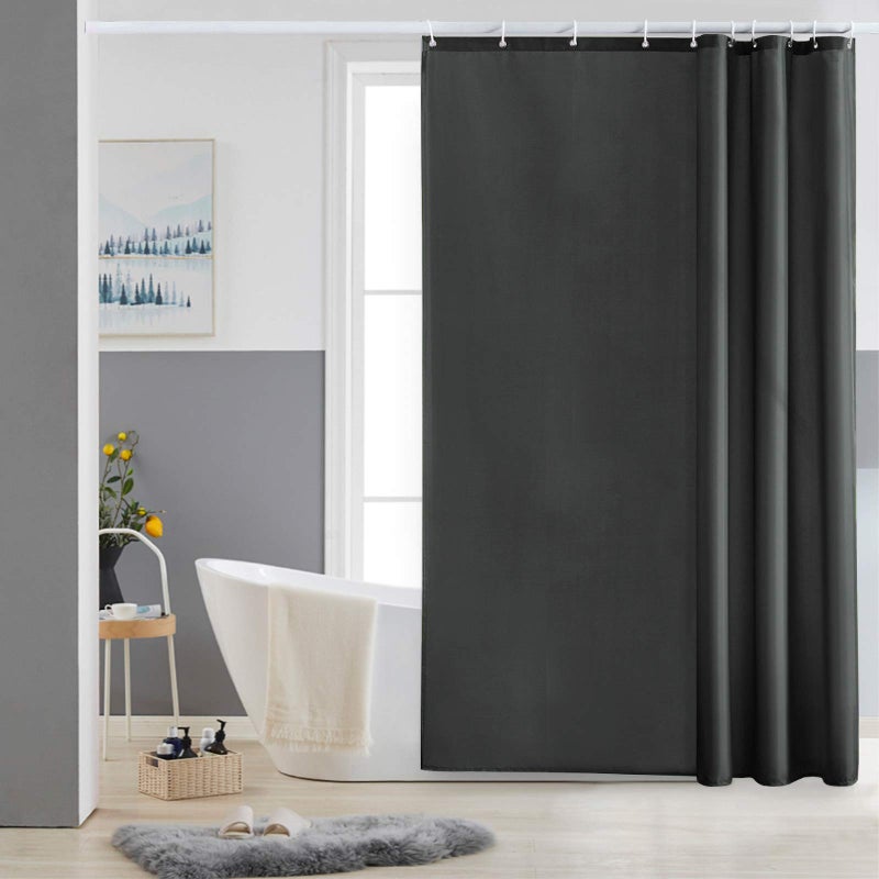 Furlinic Shower Curtain Mould Proof Resistantand Waterproof Washable Polyester Fabric Dark Grey Bath Curtains with Weight Tape 10 Hooks for Wetroom 60x72 Inch