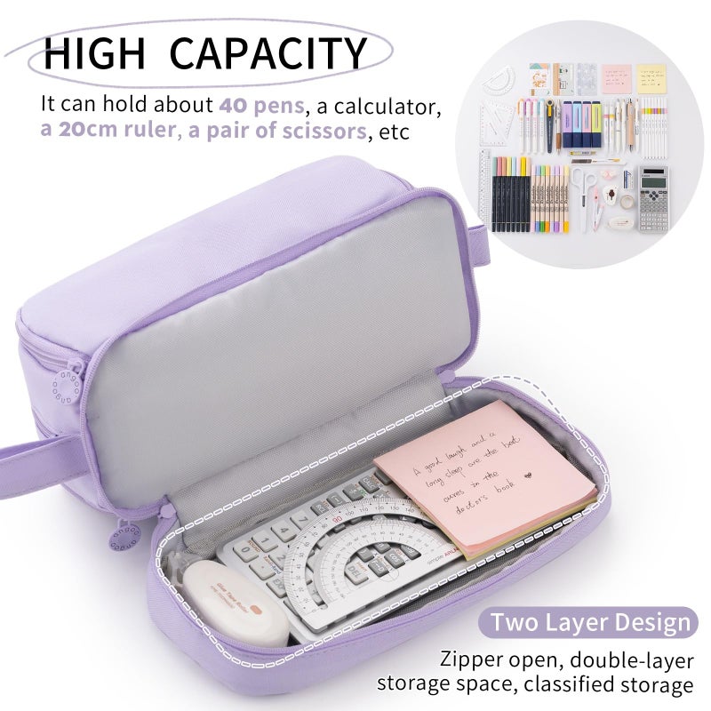 CICIMELON Large Capacity Pen Pencil Case with 4 Compartments, Multi-Slot Pencil Pouch Bag Aesthetic School Supplies Organizer for Teen Girls, Women, Adults (Purple) - Image 3