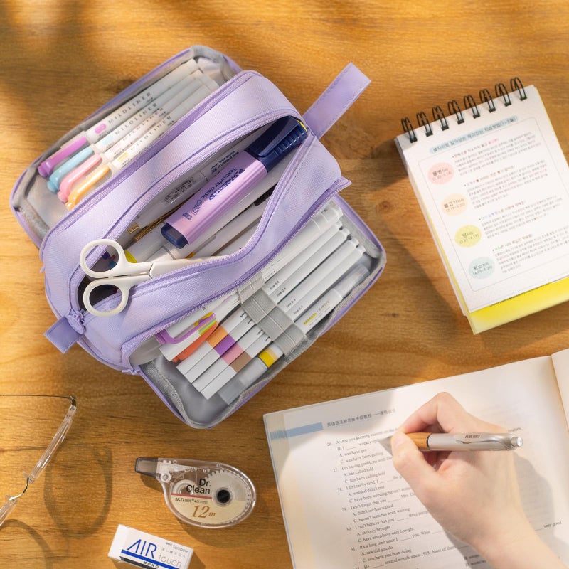 CICIMELON Large Capacity Pen Pencil Case with 4 Compartments, Multi-Slot Pencil Pouch Bag Aesthetic School Supplies Organizer for Teen Girls, Women, Adults (Purple) - Image 2