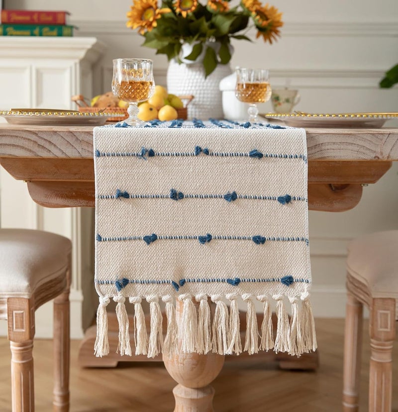 POSHREYA Cotton Table Runner for 4 6 Seater Dining Table|Centre Table|Coffee Table|Living Room|Table Decor|Eating Area|Decorative Runner|(14*72 INCHES)|Blue White|TRPS 025 - Image 2