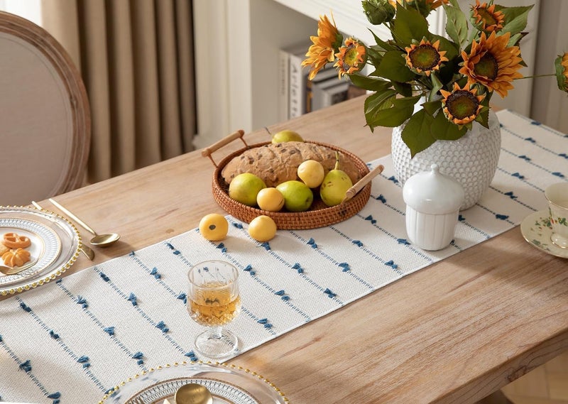 POSHREYA Cotton Table Runner for 4 6 Seater Dining Table|Centre Table|Coffee Table|Living Room|Table Decor|Eating Area|Decorative Runner|(14*72 INCHES)|Blue White|TRPS 025 - Image 4