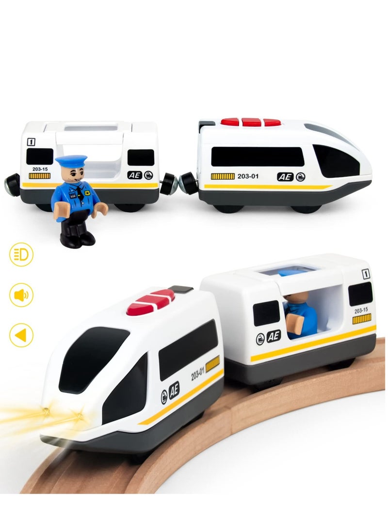 SYOSI - Battery Operated Train for Wooden Train Track, Electric Locomotive Train Set with Powerful Engine Compatible with Thomas, Brio, Chuggington, Bullet Train Toys for Toddlers 3 4 5 Year Olds - Image 1