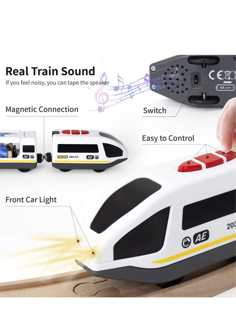 SYOSI - Battery Operated Train for Wooden Train Track, Electric Locomotive Train Set with Powerful Engine Compatible with Thomas, Brio, Chuggington, Bullet Train Toys for Toddlers 3 4 5 Year Olds - Image 1