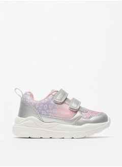 Girls Glitter Print Sneakers with Hook and Loop Closure