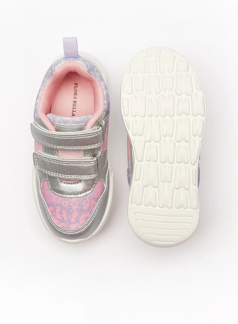 Flora Bella By Shoexpress Girls Glitter Print Sneakers with Hook and Loop Closure