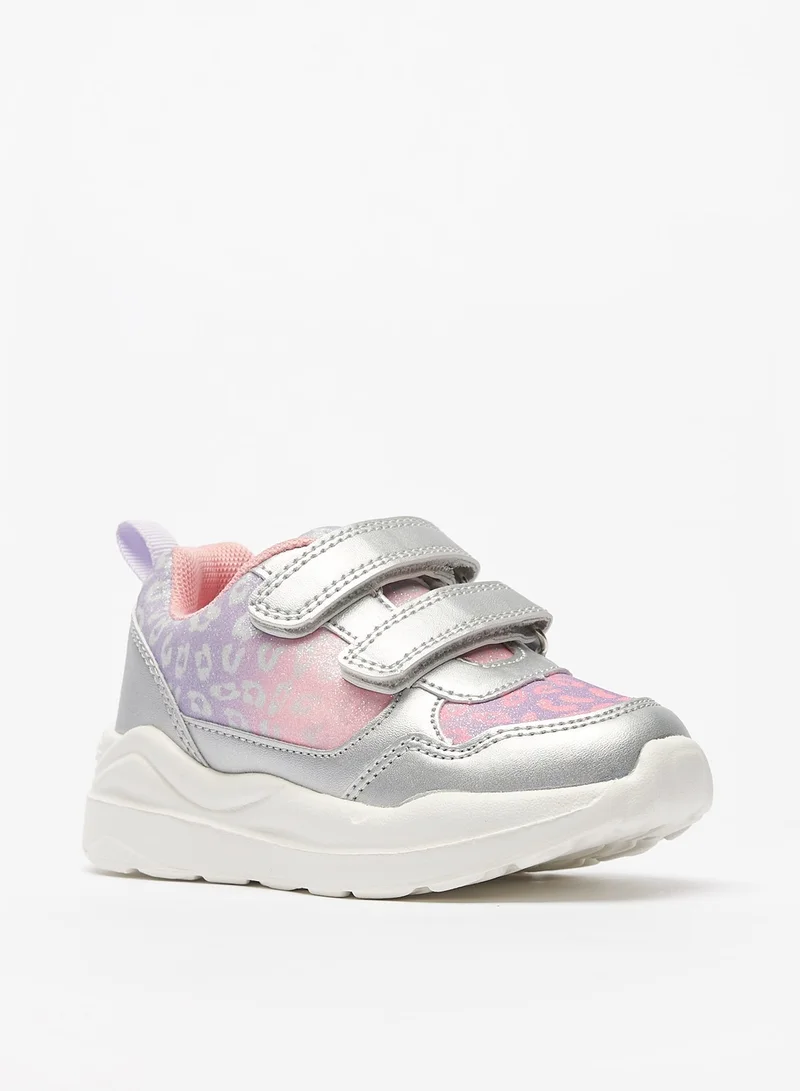 Flora Bella By Shoexpress Girls Glitter Print Sneakers with Hook and Loop Closure