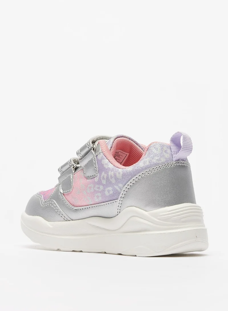 Flora Bella By Shoexpress Girls Glitter Print Sneakers with Hook and Loop Closure