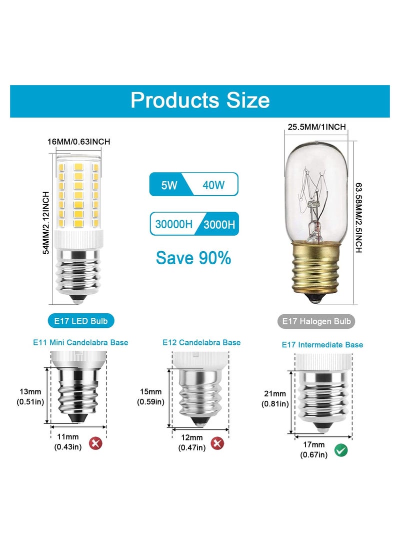 2 Pack Dimmable E17 LED Bulbs 5W Daylight White 6000K Small Screw Bulbs for Refrigerators and Microwaves  - Image 1