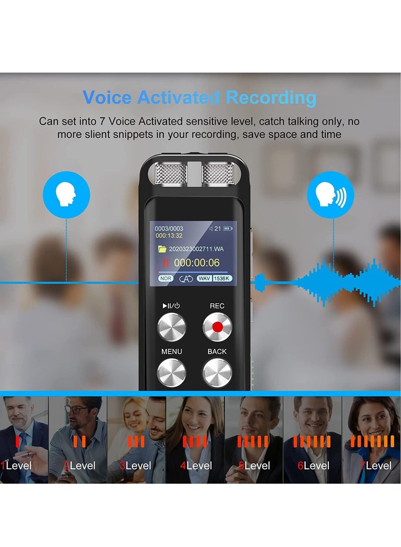 72GB Digital Voice Recorder Voice Activated Recorders with Playback Audio Recording Device with Clip-on Microphone for Lectures Meetings Dictaphone Sound Portable Tape Recorder with Password - Image 4