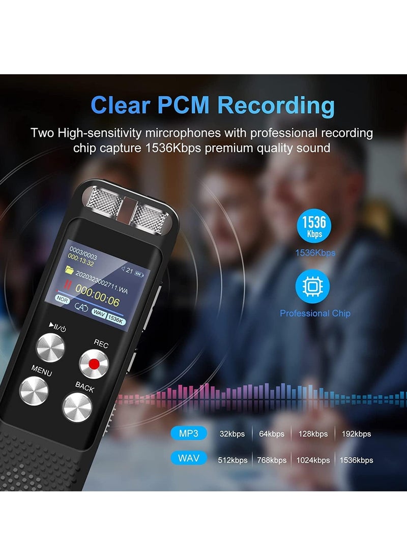 72GB Digital Voice Recorder Voice Activated Recorders with Playback Audio Recording Device with Clip-on Microphone for Lectures Meetings Dictaphone Sound Portable Tape Recorder with Password - Image 3
